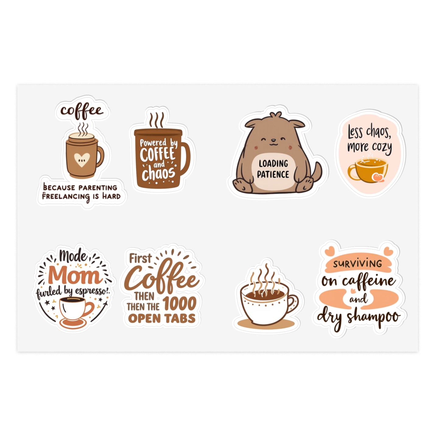 Coffee Mom Sticker Sheet — Cute Coffee & Parenting Quotes